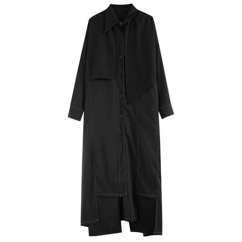 Dark Loose Irregular Long Shirt Dress