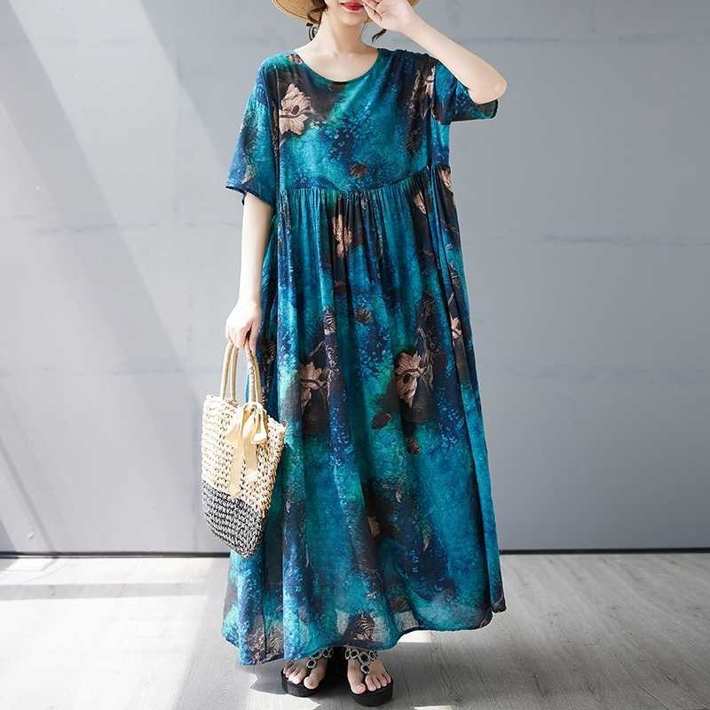 Loose Short Sleeve Round Neck Print Dress