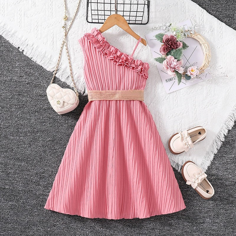 Girl's Solid Color Princess Dress With Lace