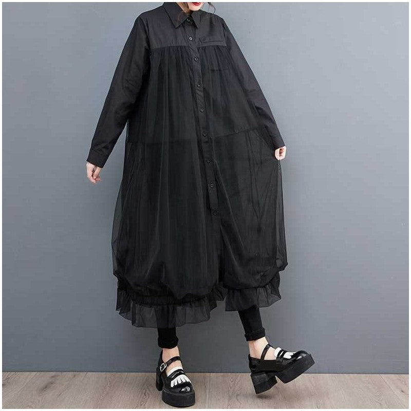 Oversized Mesh Peplum Shirt Dress