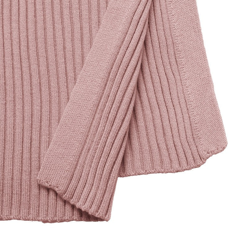Solid V-Neck Textured Long Sleeve Dress