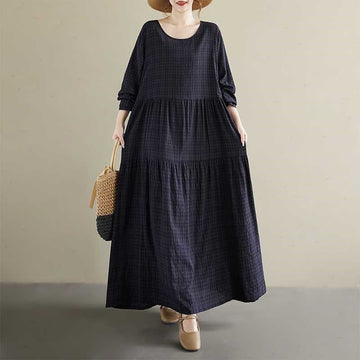 Round Neck Long Sleeve Plus Size Solid Dress