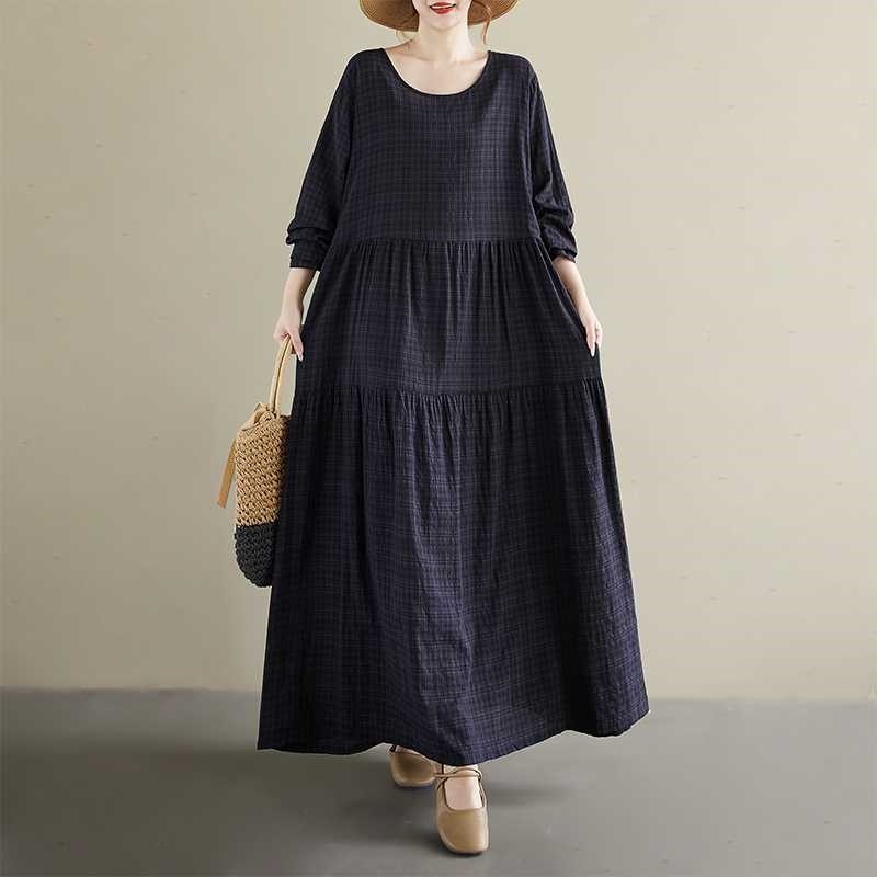 Round Neck Long Sleeve Plus Size Solid Dress