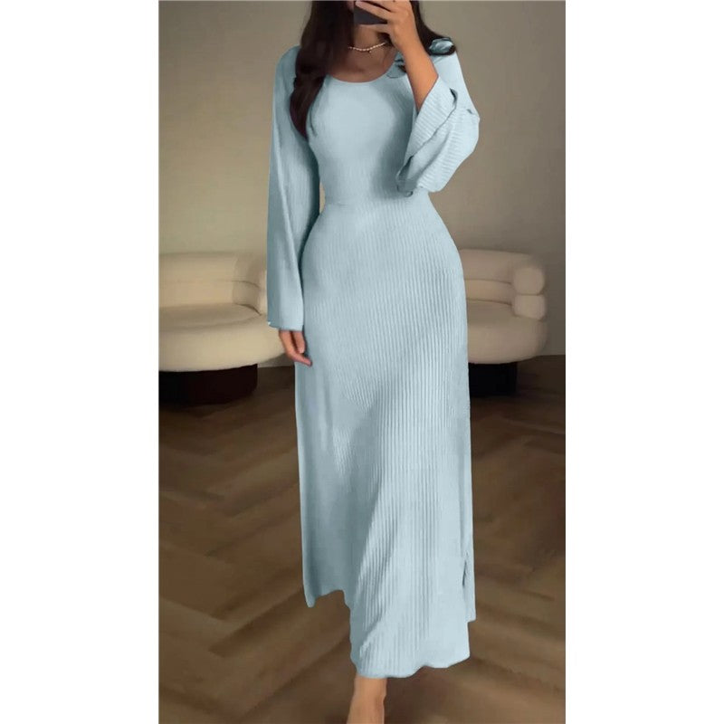Long Sleeve Slit Loose Knit Dress