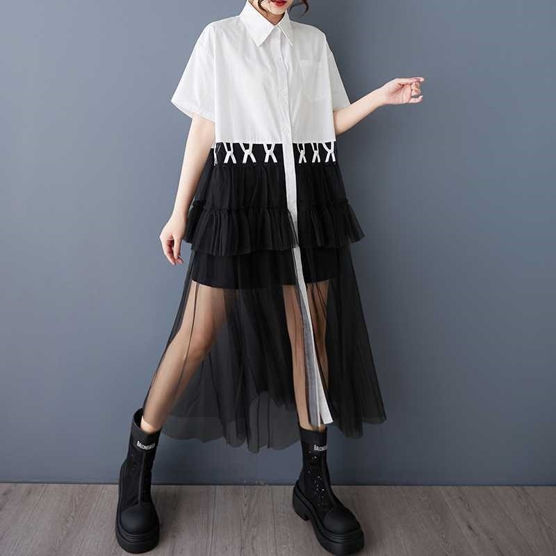 Sheer Pleated Faux Two-Piece Fashion Dress