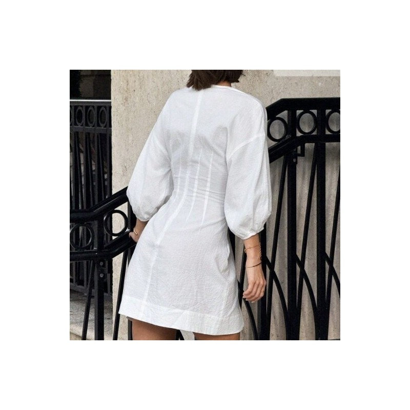 Deep V Neck Sleeveless Waist Short Dress