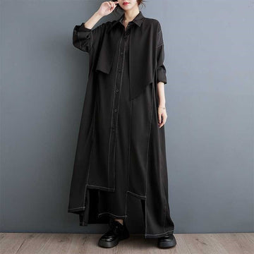 Dark Loose Irregular Long Shirt Dress