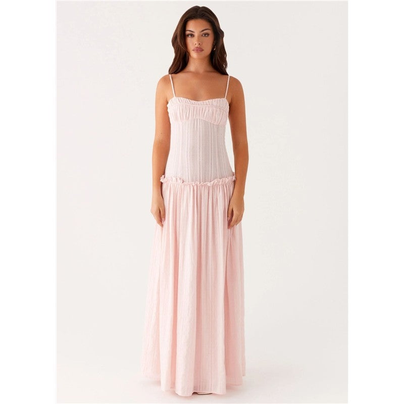 Ruffle Hem Long Strapless Dress