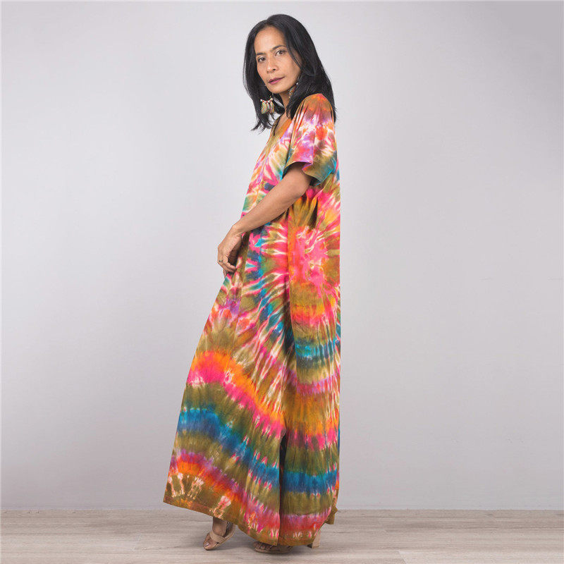 Short Sleeves Tie-Dyed Split Maxi Dress
