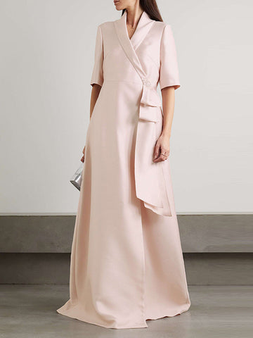 Loose Solid Color Split-Joint V-neck Evening Dresses Maxi Dresses
