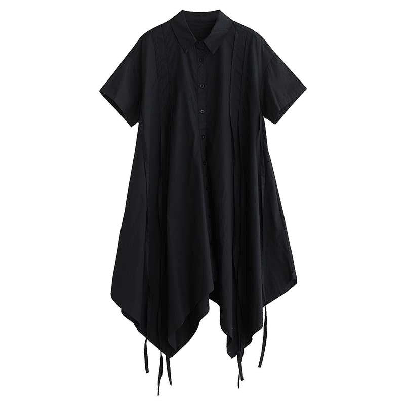 Black Waist Tie Plus Size Shirt Dress