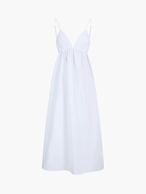 A-Line Loose Backless Elasticity Solid Color Spaghetti-Neck Maxi Dresses