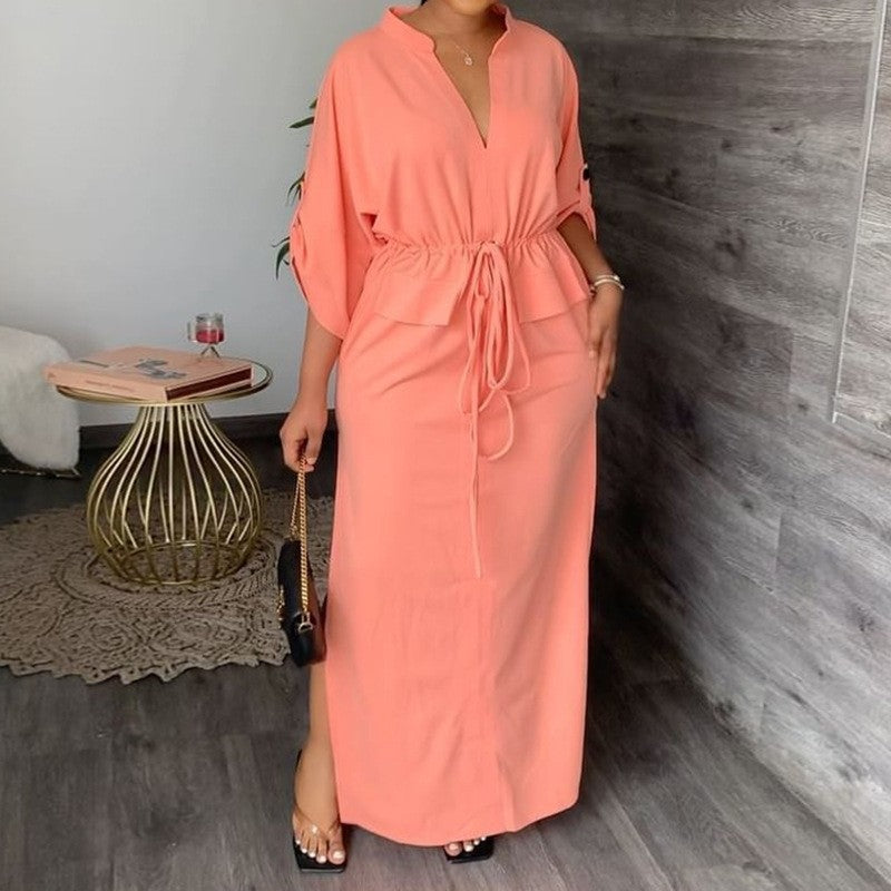 V-Neck Tie-Waist Loose Dress