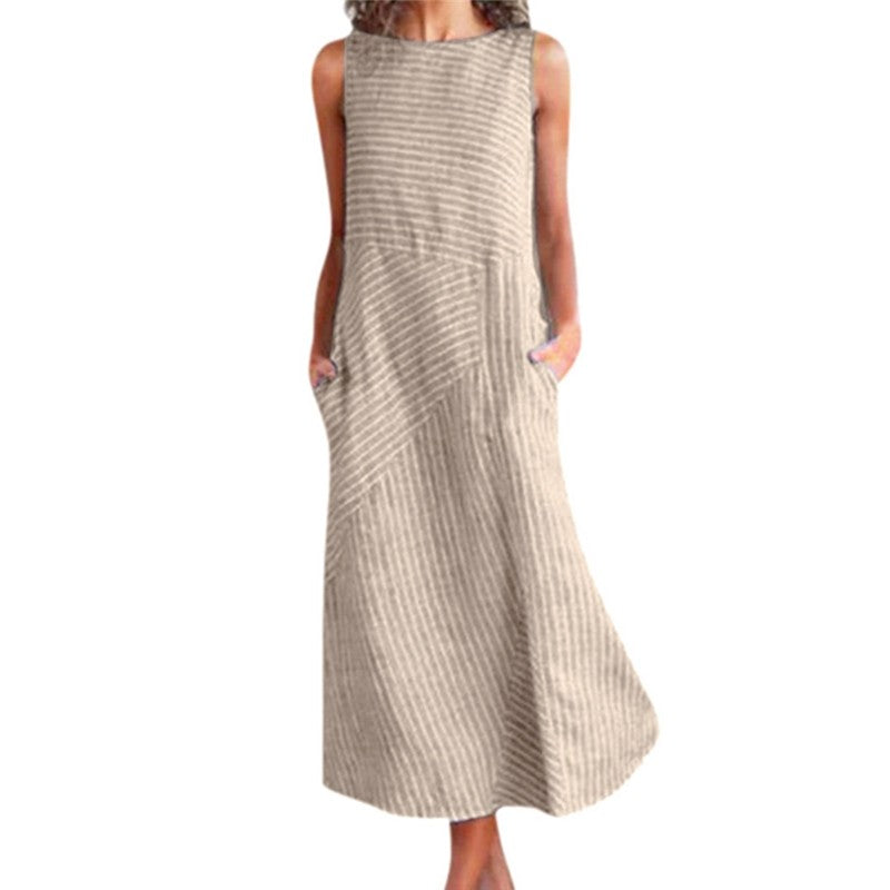 Striped Sleeveless Slim Long Dress