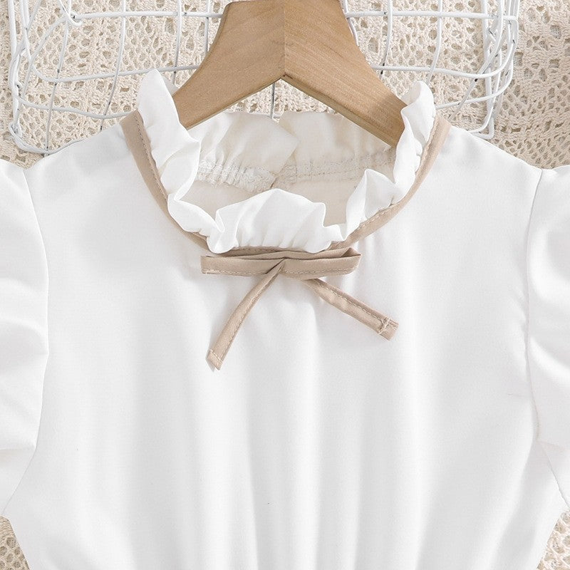 Girl's Dress With Flying Sleeves And Color Blocking