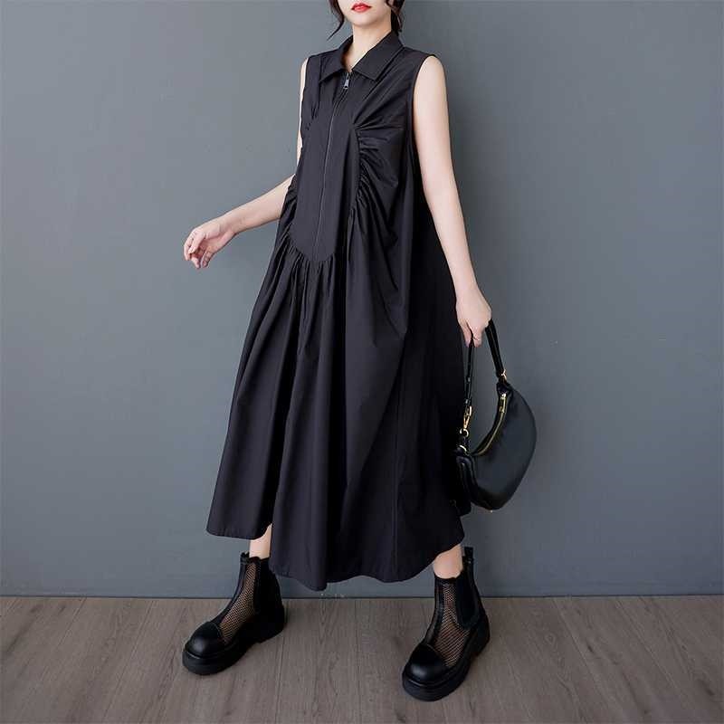 Loose Pleated Zippered Maxi Dress