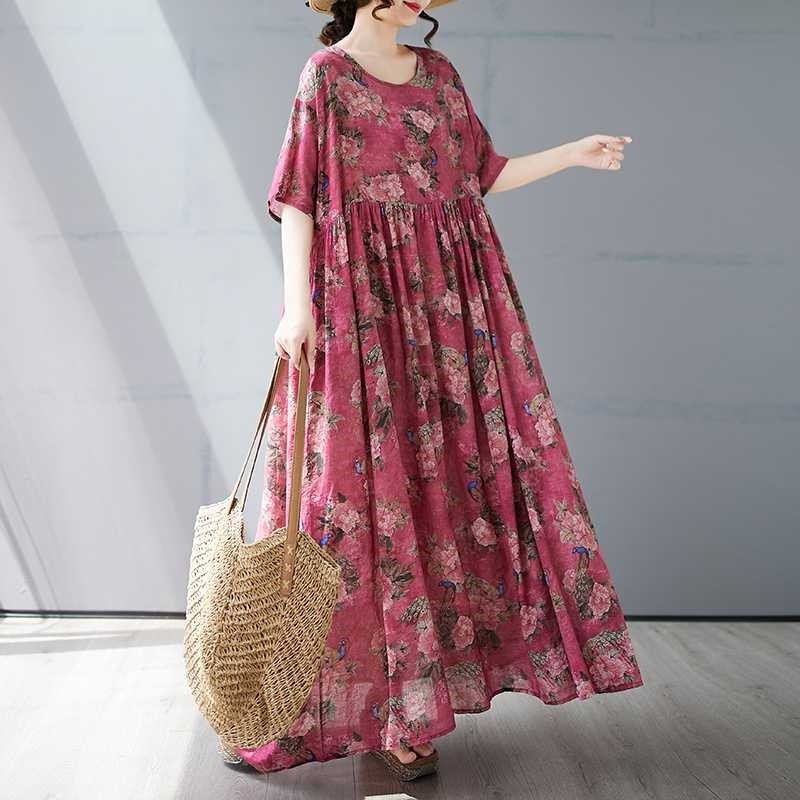 Loose Short Sleeve Round Neck Print Dress