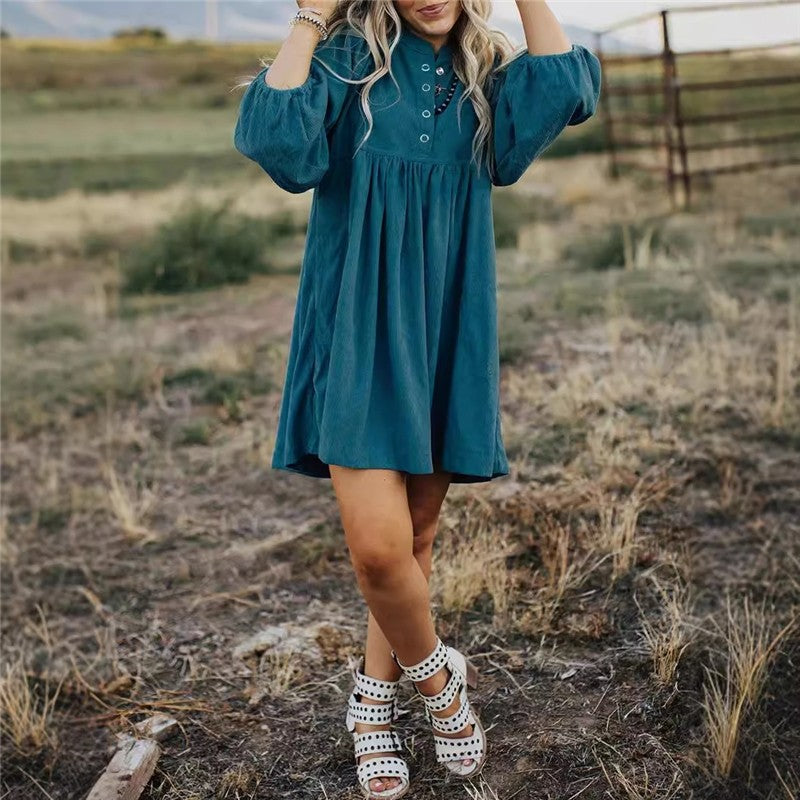 Solid Corduroy High Waist Short Dress