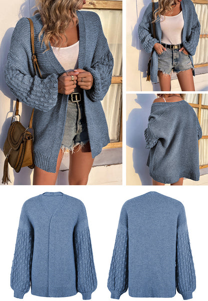 Fashion Lantern Sleeves Knitted Cardigan Coats for Women