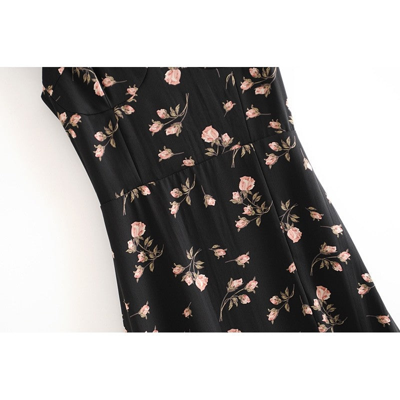 Printed Waist Hem Sexy Slit Tank Dress