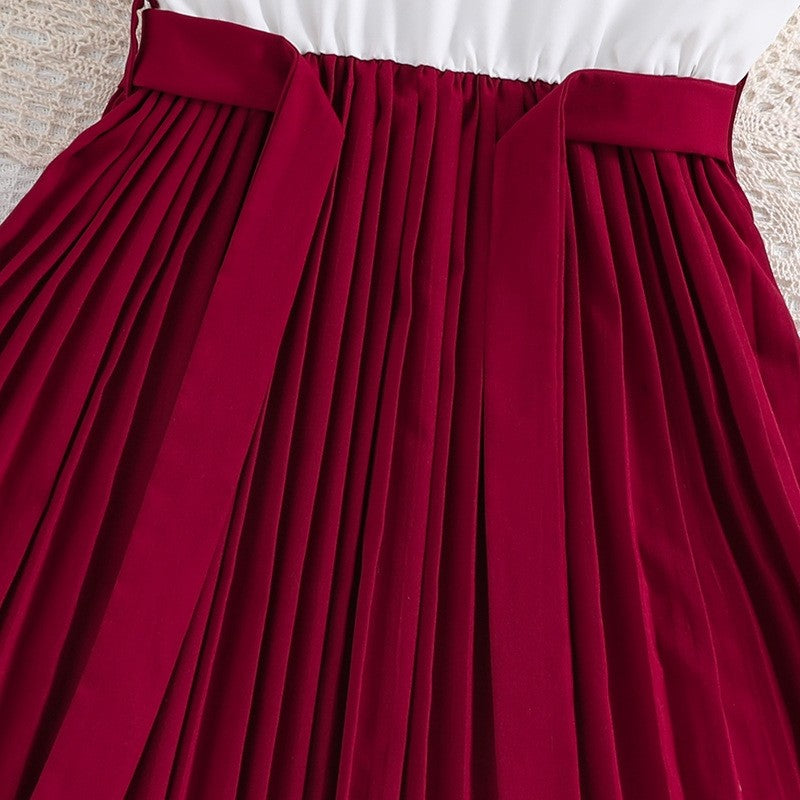 Girl's Fashionable Bow Flying Sleeve Colorblocking Princess Dresses