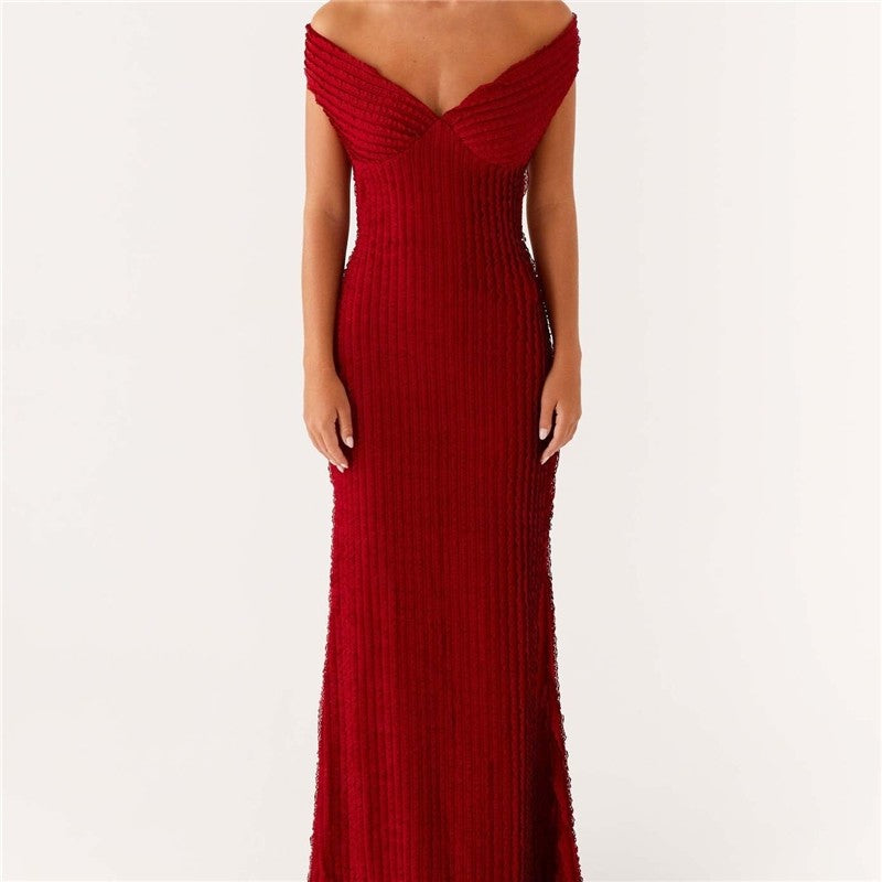 Backless One Shoulder Textured Tie Dress