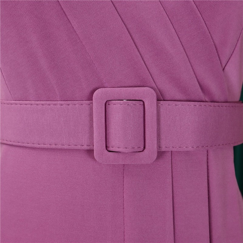 V Neck Waist Belted Pencil Dress
