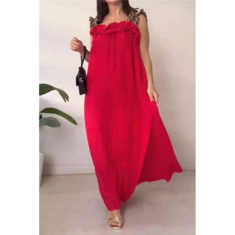 Casual Contrast Lace Strappy Long Dress