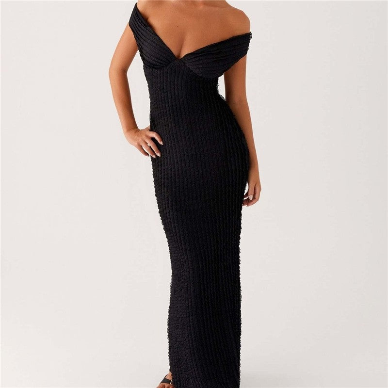 Backless One Shoulder Textured Tie Dress