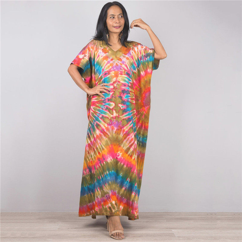Short Sleeves Tie-Dyed Split Maxi Dress