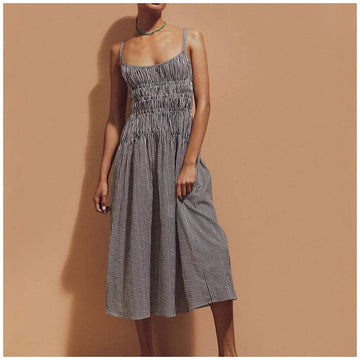 Sleeveless Ruffled Striped A-Line Dress