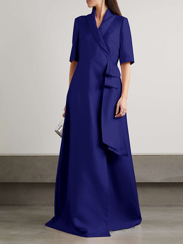 Loose Solid Color Split-Joint V-neck Evening Dresses Maxi Dresses