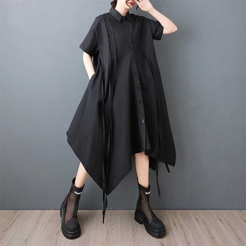 Black Waist Tie Plus Size Shirt Dress