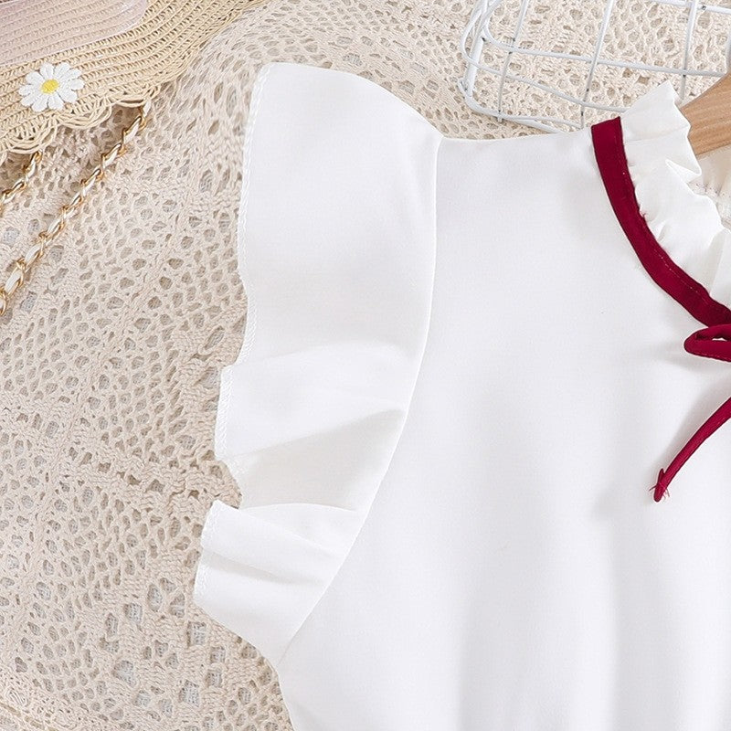 Girl's Fashionable Bow Flying Sleeve Colorblocking Princess Dresses