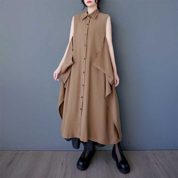 Boho Chic Sleeveless Midi Dress With Loose Fit Pockets