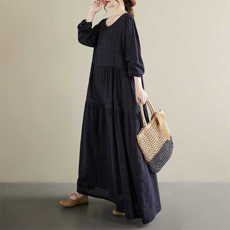 Round Neck Long Sleeve Plus Size Solid Dress