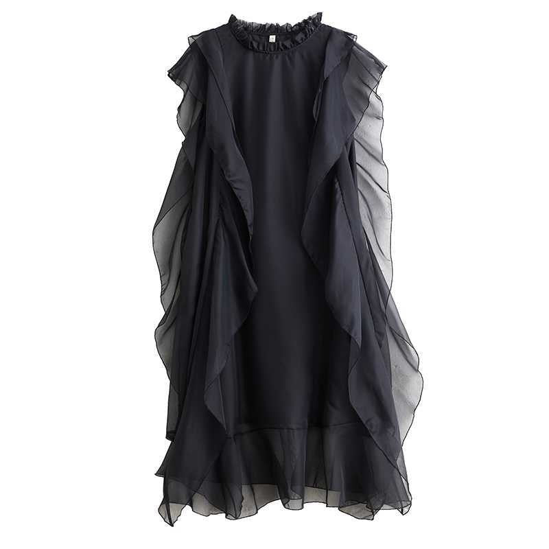 Loose Sleeveless Double Layer Lace Trim Dress