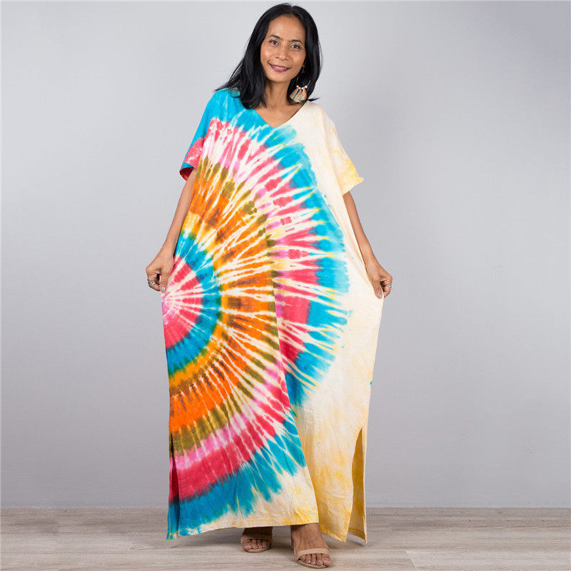 Short Sleeves Tie-Dyed Split Maxi Dress