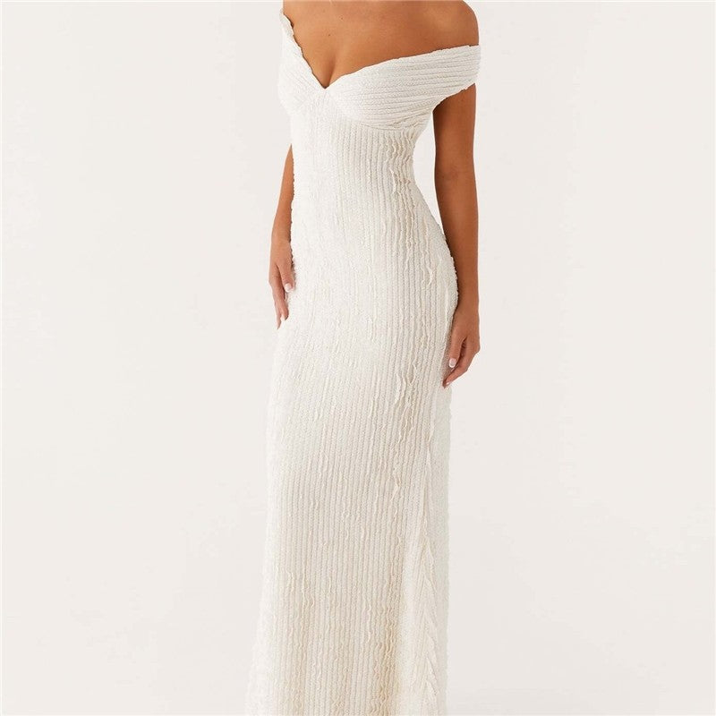 Backless One Shoulder Textured Tie Dress