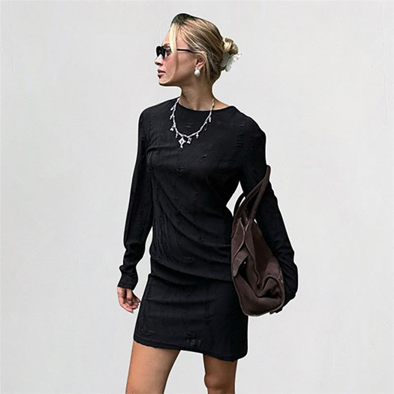 Knit Round Neck Long Sleeve Bodycon Mini Dress