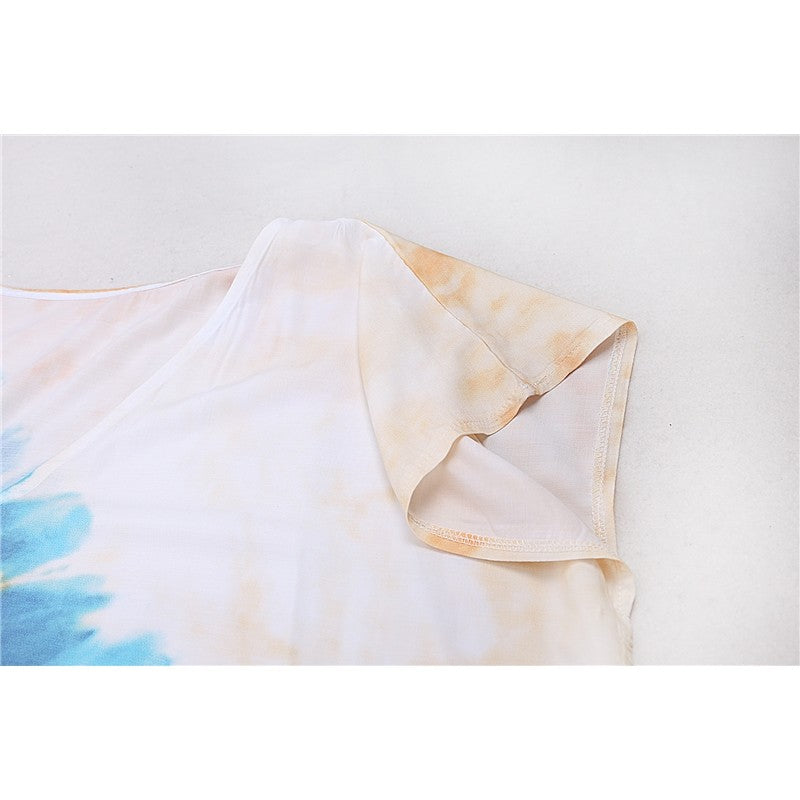 Short Sleeves Tie-Dyed Split Maxi Dress