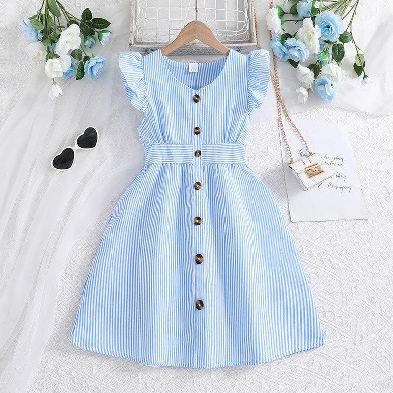 Girl's Dress With Waisted Flying Sleeves
