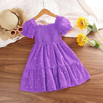 Girls' Polka Dot Square Neck Short Sleeve Dress