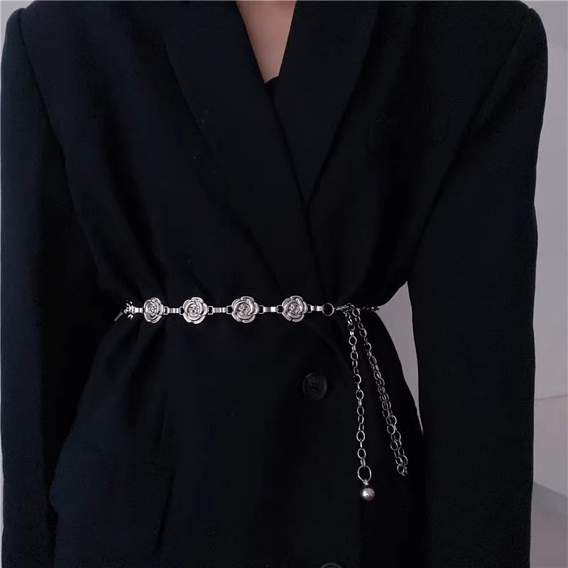 Women's Rose Metal Waist Chain Belt For Dresses Skirts Retro