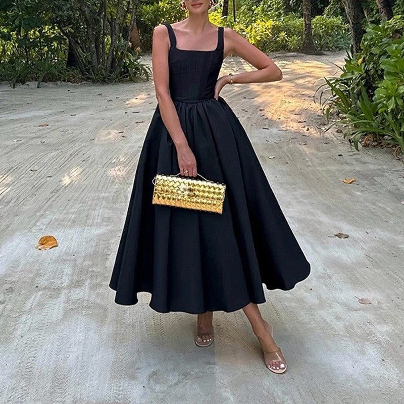 Offshoulder Sleeveless Flared Strap Dress