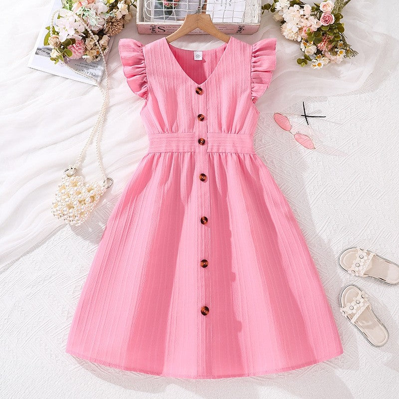 Girl's Dress With Fly Sleeve And Stripe
