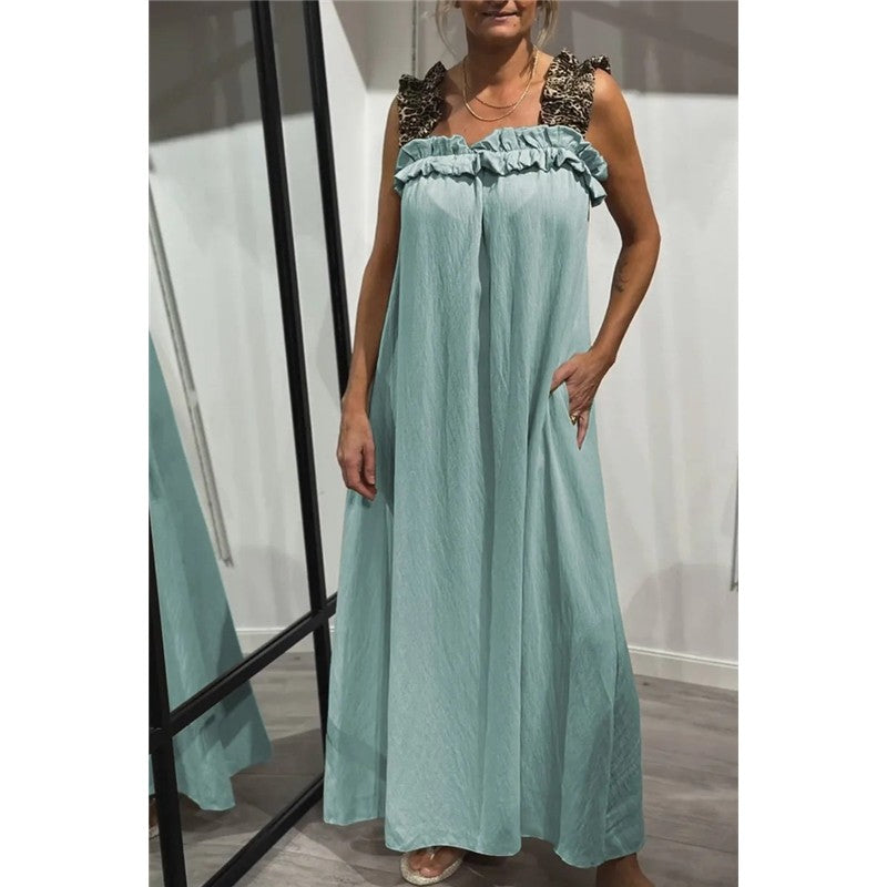 Casual Contrast Lace Strappy Long Dress