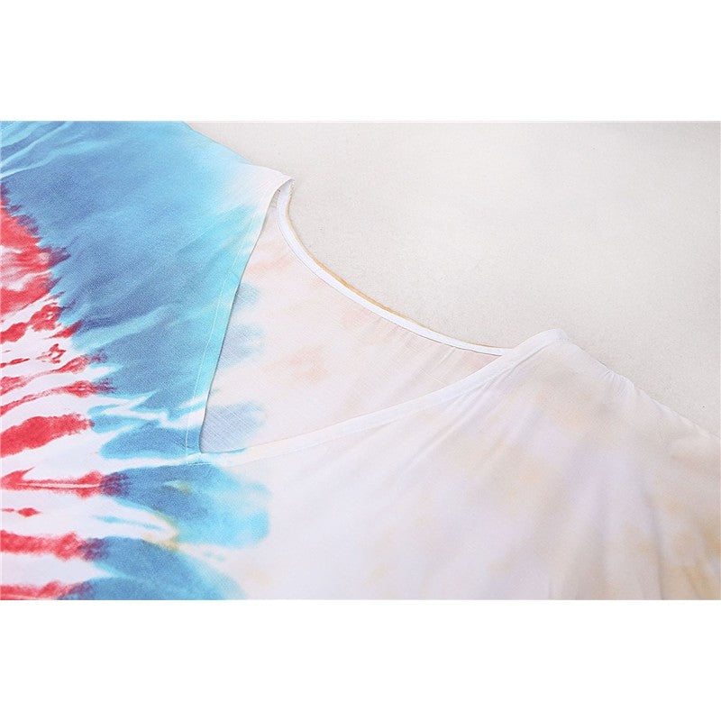Short Sleeves Tie-Dyed Split Maxi Dress