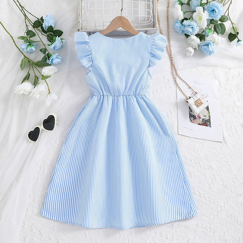 Fashionable Fly Sleeve Striped Princess Dress