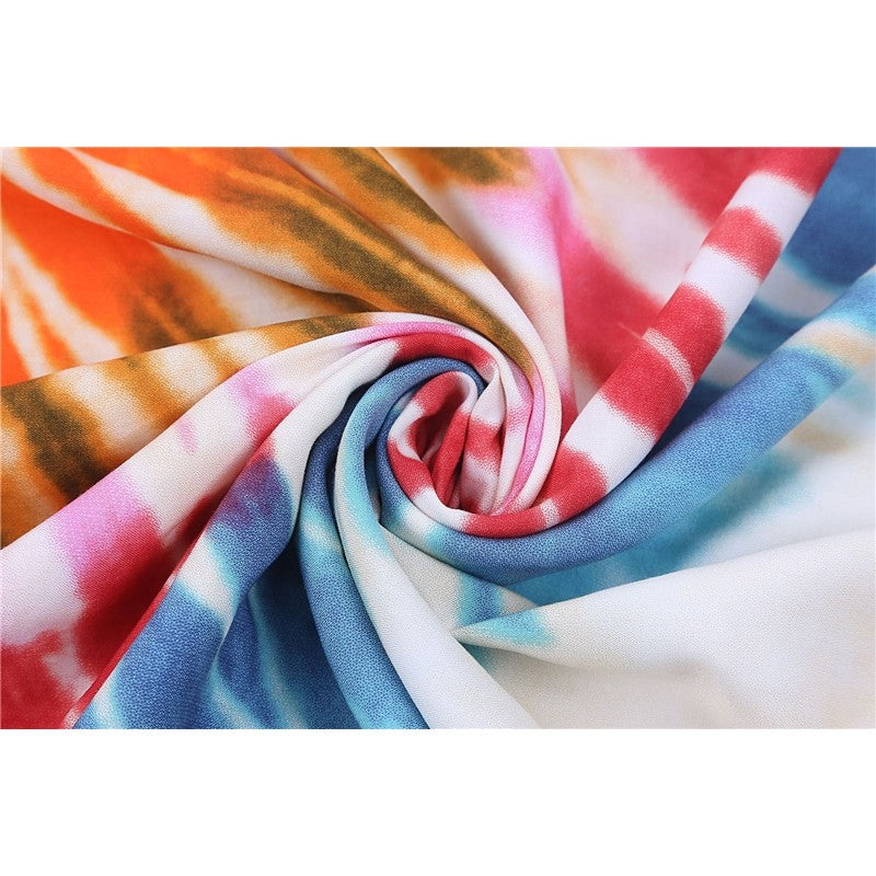 Short Sleeves Tie-Dyed Split Maxi Dress